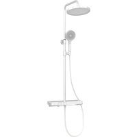 Emke Duschsystem mit Thermostat Weiß Regendusche 3 Wasserstrahlarten Handbrause und Regendusche