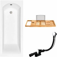 KOLMAN Rechteckbadewanne 160 x 70 cm mit Bambus Badewannenablage inkl. Ablauf und Füße