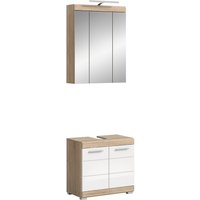 Badkombi Lambada m. Spiegelschrank/Beleuchtung Eiche Hell/Weiß Hochglanz 2-tlg.