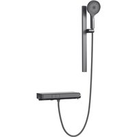 Emke Duschsystem mit Thermostat Schwarz Matt Regendusche 3 Wasserstrahlarten Handbrause und Regendusche