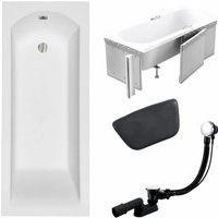 KOLMAN Rechteckbadewanne 150 x 70 cm mit Styroporverkleidung mit Kopfstütze KODI inkl. Ablauf und Füße
