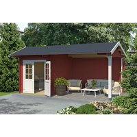 Lasita Holz-Gartenhaus Kenzo Schwedenrot 480 cm x 389,3 cm mit Anbaudach – 14.77 qm Lasita Holz-Gartenhaus Kenzo Schwedenrot 480 cm x 389,3 cm mit Anbaudach – 14.77 qm