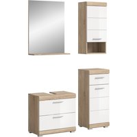 Badkombi Lambada m. Waschbeckenunterschrank 2-türig Eiche/Weiß Hochglanz 4-tlg.