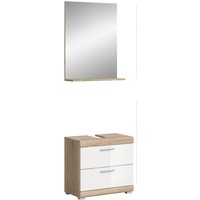 Badkombi Lambada m. Spiegel Eiche Hell/Weiß Hochglanz 60 cm 2-tlg.