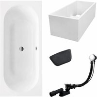 KOLMAN Rechteckbadewanne 180 x 80 cm mit Wannenträger mit Kopfstütze inkl. Ablauf und Füße