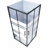 Duschparadies Duschkabinen 90x80x195cm Eckeinstieg Duschen Schiebetür 6mm Nano Gestreiftesglas Schwarz Eckdusche