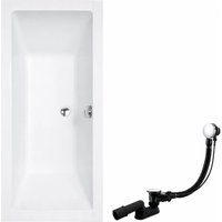 KOLMAN Rechteckbadewanne 165 x 75 cm mit Bambus Badewannenablage inkl. Ablauf und Füße