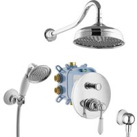 PaulGurkes Duschsystem Unterputz Nostalgie Retro Einhandmischer Regendusche Komplett Set