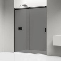 Bernstein Nischendusche mit Schiebetür NT806 FLEX Nano Graues Glas Schwarz Matt 6mm 140cm