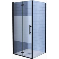Duschparadies Duschkabinen Eckig 90 x 76 x 195cm Falttür x Seitenwand 6mm Nano Michgasstreifen Glas Duschtür Drehtür Eckdusche Schwarzrahmen