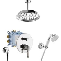 PaulGurkes Duschsystem Nostalgie Retro Regendusche Dusch Set Komplett mit Box Deckeneinbau