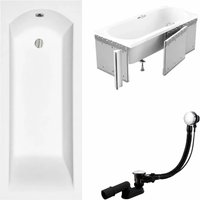 KOLMAN Rechteckbadewanne 170 x 70 cm mit Styroporverkleidung Ablage 4Cm inkl. Ablauf und Füße