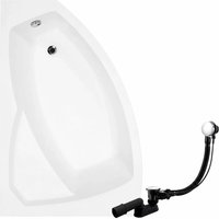 KOLMAN Eckbadewanne 150 x 95 cm Links mit Schwarzer Kopfstützen inkl. Ablauf und Füße