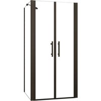 AICA Eckdusche 140x80x195cm Schwarz Pendeltür Duschkabine 6mm NANO ESG Glas Doppeltür Eckeinstieg mit Seitenwänden