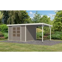 Karibu Gartenhaus Ernesto 5 D m. Anbaudach Wassergrau/Weiß 209 x 298 x 242 cm – 6.23 qm Karibu Gartenhaus Ernesto 5 D m. Anbaudach Wassergrau/Weiß 209 x 298 x 242 cm – 6.23 qm