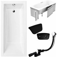 KOLMAN Rechteckbadewanne 180 x 80 cm mit Styroporverkleidung mit Kopfstütze KODI inkl. Ablauf und Füße