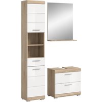 Badkombi Lambada m. Spiegel/Waschbeckenunterschrank Eiche/Weiß Hochglanz 3-tlg.
