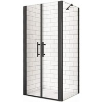 Duschparadies Duschkabine 140 x 90cm Pendeltür Mit Seitenwand 6mm ESG Nano Glas Schwingtür Doppeltür H195cm Eckdusche Schwarzrahmen