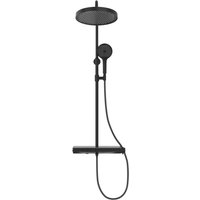 Emke Duschsystem mit Thermostat Mattschwarz Regendusche 3 Wasserstrahlarten Handbrause und Regendusche
