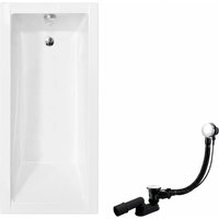 KOLMAN Rechteckbadewanne 150 x 70 cm mit Bambus Badewannenablage inkl. Ablauf und Füße