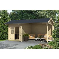 Lasita Holz-Gartenhaus Kenzo Natur 480 cm x 389,3 cm mit Anbaudach – 14.77 qm Lasita Holz-Gartenhaus Kenzo Natur 480 cm x 389,3 cm mit Anbaudach – 14.77 qm