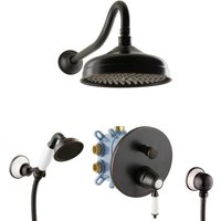 PaulGurkes Duschsystem Nostalgie Schwarz Retro Regendusche Unterputz