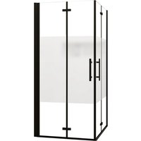 AICA 100x70cm Höhe195cm Schwarz Teilsatiniert Falttür Eckdusche Duschkabinen 6mm Nano-ESG Pendeltür Duschabtrennung Eckeinstieg Dusche