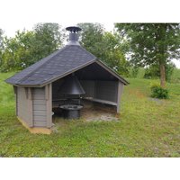 Wolff Finnhaus Holz-Gartenhaus/Gerätehaus Wetterschutzhütte mit Grill BxT: 393 cm x 325 cm - 9.83 qm Wolff Finnhaus Holz-Gartenhaus/Gerätehaus Wetterschutzhütte mit Grill BxT: 393 cm x 325 cm - 9.83 qm