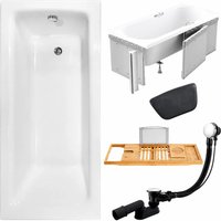 KOLMAN Rechteckbadewanne 130 x 70 cm mit Styroporverkleidung mit Bambus Badewannenablage mit Kopfstütze KODI inkl. Ablauf und Füße