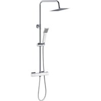 AICA Thermostat Duschsystem Verchromt Mit Quadratischer Regendusche Und Handbrause