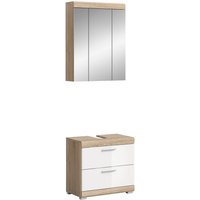Badkombi Lambada m. Spiegelschrank Eiche Hell/Weiß Hochglanz 60 cm 2-tlg.