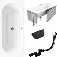 KOLMAN Rechteckbadewanne 180 x 80 cm mit Styroporverkleidung mit Kopfstütze inkl. Ablauf und Füße