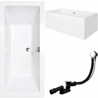 KOLMAN Rechteckbadewanne 190 x 90 cm mit Acrylschürze mit Kopfstütze KODI inkl. Ablauf und Füße