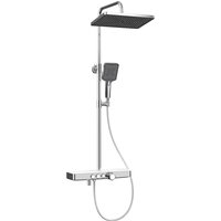 Emke Duschsystem mit Thermostat Chrom Duschgarnitur mit Regendusche Handbrause mit 3 Strahlarten und Regenbrause