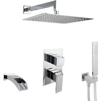 PaulGurkes Regendusche für Badewannen 30cm 3 Wege Duschset eckig