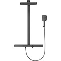 Emke Duschsystem mit Thermostat Duschset Handbrause mit 3 Strahlstärken Regendusche Mattschwarz