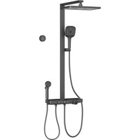 Emke Duschsystem Regendusche Anthrazit Matt LED Glasablage Duschsystem mit Thermostat 3+1 Elternteil und Kind Handbrause