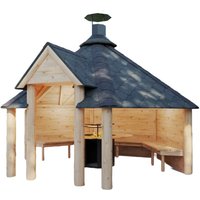 Finn Art Blockhaus Grillkota Elegance 9QM offen mit Grillanlage Schindeln Schwarz – 14.04 qm Finn Art Blockhaus Grillkota Elegance 9QM offen mit Grillanlage Schindeln Schwarz – 14.04 qm