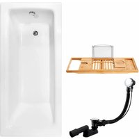KOLMAN Rechteckbadewanne 120 x 70 cm mit Bambus Badewannenablage inkl. Ablauf und Füße
