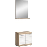 Badkombi Lambada Waschbeckenunterschrank Eiche Hell/Weiß Hochglanz 60 cm 2-tlg.