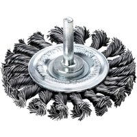 Lessmann Knotted Wheel Brush with Shank 75 x 12mm, 0.50 Steel Wire Carded 417.198.07