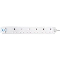 Masterplug 6 Gang Surge Extension Lead With 2 USBs SRGUAC106210N-MP