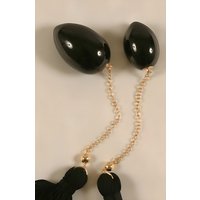 The Plum in the Vase - Gold Chain With Insertable Black Ovoid and Satin Tassel