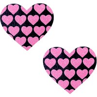 Pink Heart Neon Valentines Black Glitter Heart Nipple Cover Pasties