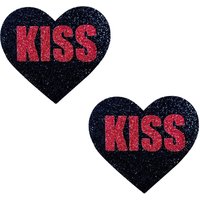 Kiss Red and Black Valentine Glitter Heart Nipple Cover Pasties