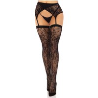 2 Pc Rachel Lace Thigh High and Crossover Garter Belt - One Size - Black
