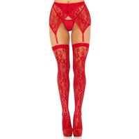 2 Pc Rachel Lace Thigh High and Crossover Garter Belt - One Size - Red