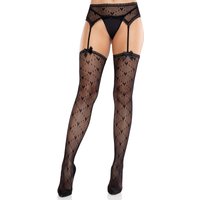 Black Heart Lace Trimmed Heart Net Stockings - Stockings - With Garter Belt - Os