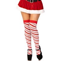Candy Cane Lurex Striped Socks - Over the Knee - Os - White/red