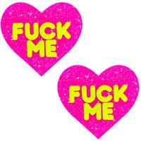 F*Ck Me Blacklight Neon Super Sparkle Nipple Cover Pasties Pink Glitter